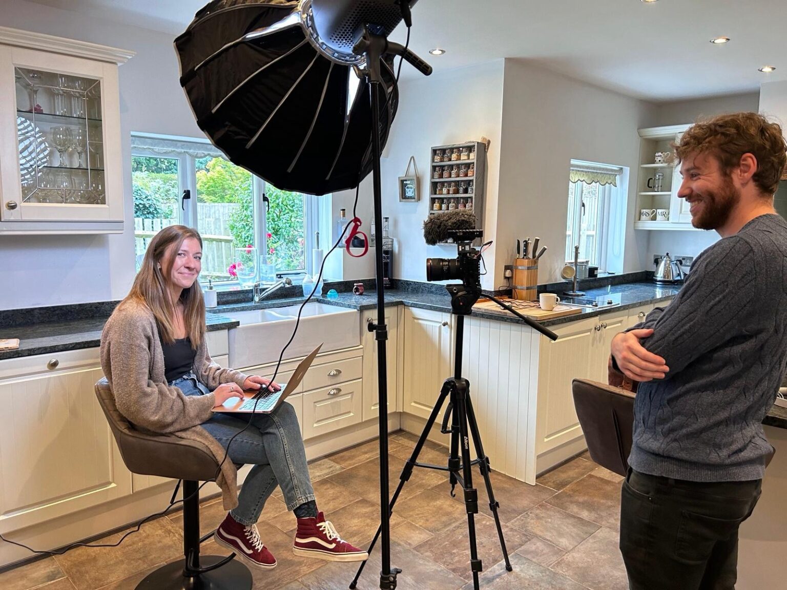 Grace filming marketing videos for 3XM Marketing