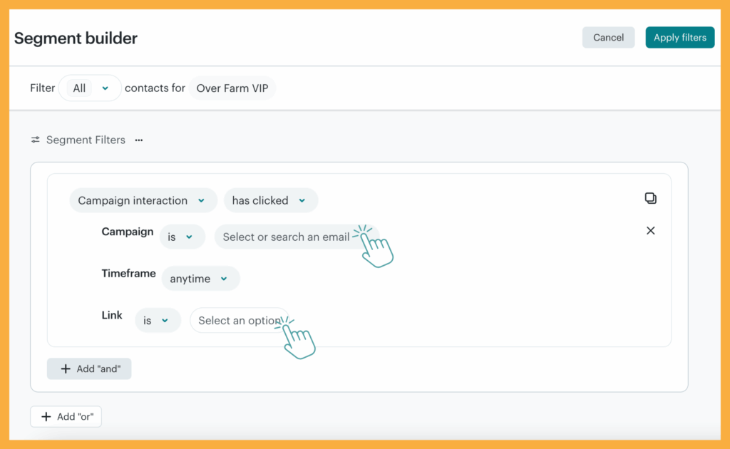 Build segment in Mailchimp